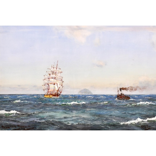 236 - Patrick Downie (1854-1945) British. A Shipping Scene with a Tug and Clipper off Bass Rock, Watercolo... 