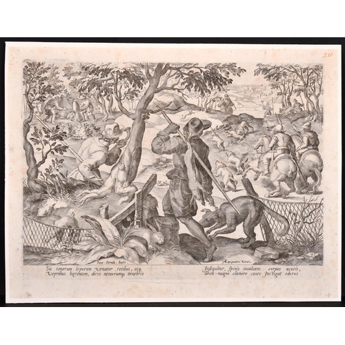 27 - After Jan van der Straet ‘Stradanus’ (1523-1605) Dutch. The Hare Hunt, Engraving from the series ‘Hu... 