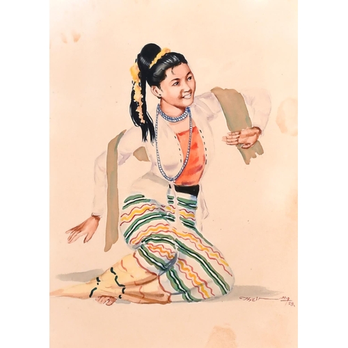 276 - U Thein Maung (20th Century) Burmese. A Dancing Girl, Watercolour, Signed and Dated ’58, 9” x 6.5” (... 