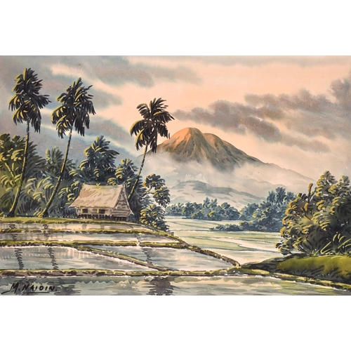 277 - M. Naioin (20th Century) South East Asian. A Mountainous Landscape with a Hut in the foreground, Wat... 