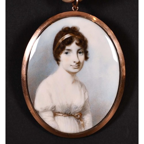 28 - George Engleheart (1750-1829) British. Bust Portrait of a Lady dressed in white, Miniature, with hai... 