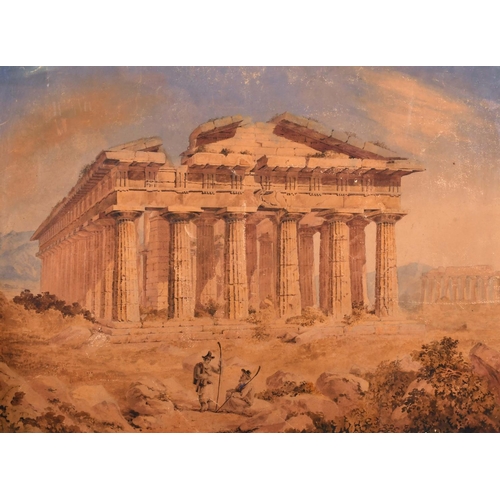 281 - Circle of William Page (1794-1872) British. “Paestum”, with Figures in the foreground, Watercolour, ... 