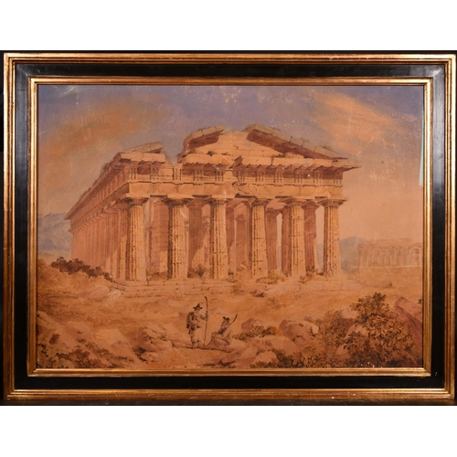 281 - Circle of William Page (1794-1872) British. “Paestum”, with Figures in the foreground, Watercolour, ... 