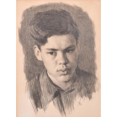 285 - Yevgeny Troshev (1928-    ) Russian. “Head of a Boy”, Pencil, Signed with Initials and Dated ’57, an... 