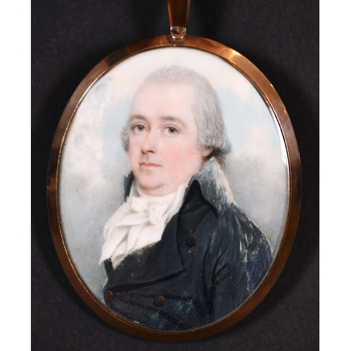 29 - Nathaniel Plimer (1757-1822) British. Bust Portrait of a Man, Miniature, with hair lattice on revers... 