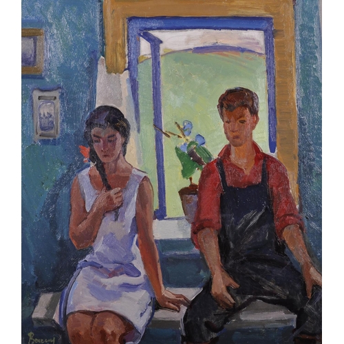 295 - Viktor Fedorovitch Vassine (1919-1997) Russian. “Conversation near the Window”, a Young Couple, Oil ... 