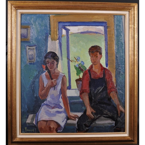 295 - Viktor Fedorovitch Vassine (1919-1997) Russian. “Conversation near the Window”, a Young Couple, Oil ... 