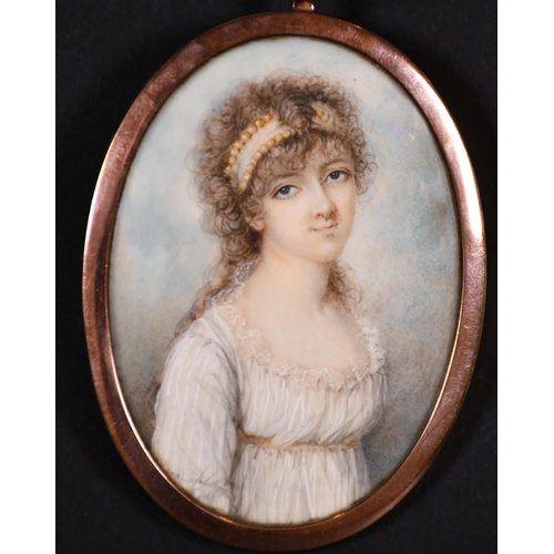 30 - Pierre Noel Violet (1749-1819) French. Bust Portrait of a Lady dressed in white wearing a headband, ... 