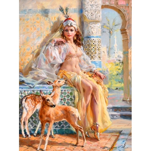 300 - Konstantin Razumov (1974-    ) Russian. “Odalisque”, Oil on Canvas, Signed in Cyrillic, and Signed a... 