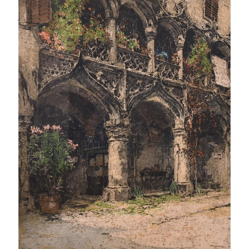 310 - Luigi Kasimir (1881-1962) Austrian/Hungarian. “Bruck, Kornmesserhaus”, Etching in colours, Indistinc... 