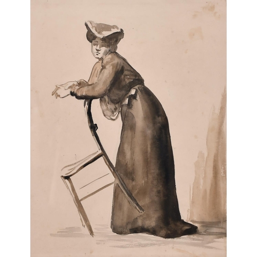 319 - Attributed to Constantin Guys (1802-1892) Dutch/French. Study of a Lady leaning on a Chair, Watercol... 