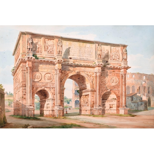 321 - 19th Century Italian School. “Arco de Costantino”, Watercolour on added paper, Inscribed on a label ... 