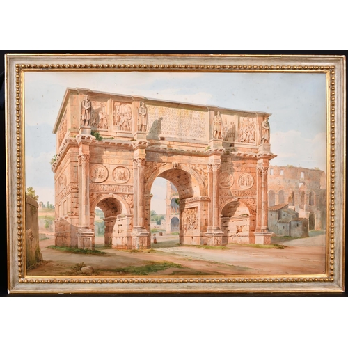 321 - 19th Century Italian School. “Arco de Costantino”, Watercolour on added paper, Inscribed on a label ... 