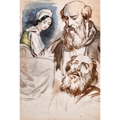 33 - Attributed to Theodore Matthias von Holst (1810-1844) British. Sketch of a Lady and Two Bearded Men,... 