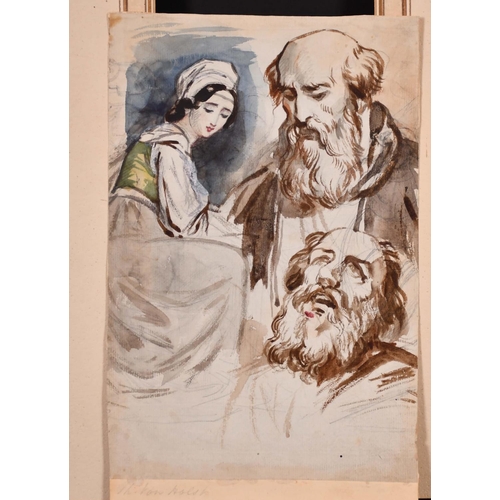 33 - Attributed to Theodore Matthias von Holst (1810-1844) British. Sketch of a Lady and Two Bearded Men,... 