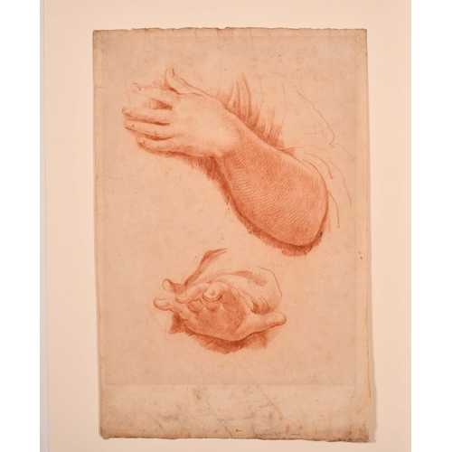 34 - 17th Century English School. A Study of Hands, Sanguine, Indistinct Signature on the reverse, Mounte... 