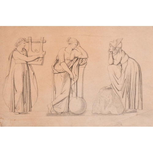 36 - 19th Century English School. Classical Female Figures from the Arts, Pencil, Unframed, 9.75” x 14.75... 