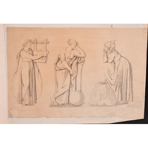 36 - 19th Century English School. Classical Female Figures from the Arts, Pencil, Unframed, 9.75” x 14.75... 