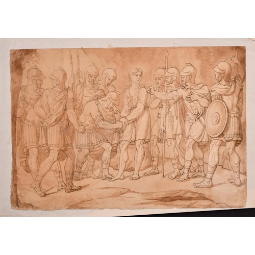 40 - 19th Century English School. Roman Soldiers Arresting a Man, Ink and Wash, Unframed, 9.25” x 13.5” (... 