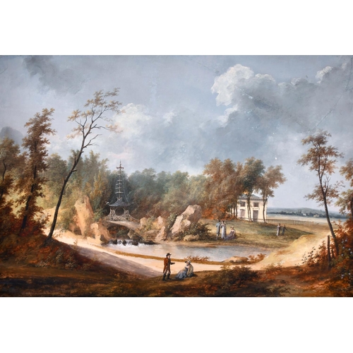 54 - Late 18th Century French School. Elegant Figures in a Classical Landscape with a Waterfall, Gouache,... 