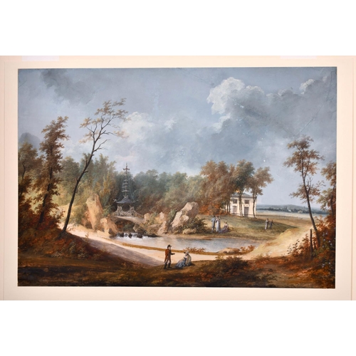 54 - Late 18th Century French School. Elegant Figures in a Classical Landscape with a Waterfall, Gouache,... 