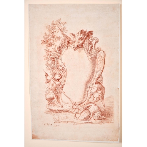 59 - Christophe Huet (1700-1759) French. A Singerie Frontispiece Design, Sanguine, Signed and Dated 1741,... 