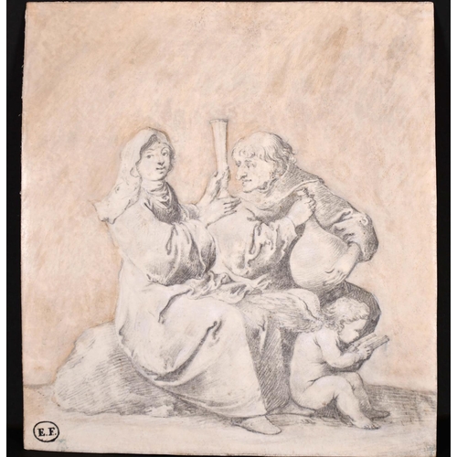 62 - Attributed to Pieter Jansz. Quast (1606-1647) Dutch. Figures with Drinking Vessels, Pencil and Wash ... 