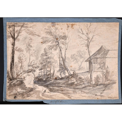 65 - Thomas Kerrich (1748-1828) British. A Wooded Landscape with a House, Pencil and Wash, Indistinctly I... 