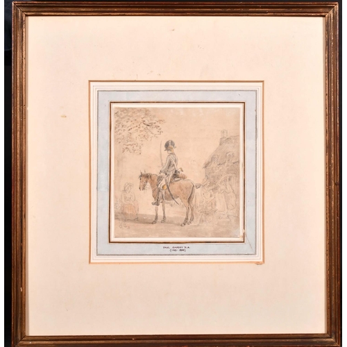 66 - Paul Sandby (c.1730-1809) British. A Soldier on Horseback, Ink and Watercolour, Inscribed on mount, ... 