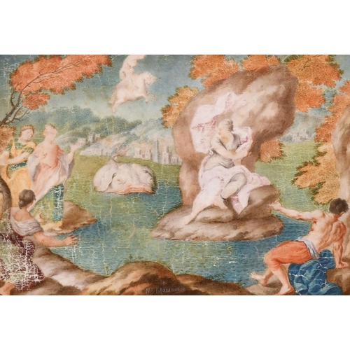 68 - 18th Century Italian School. “Europa and the Bull”, Watercolour and gouache on vellum, in a carved g... 