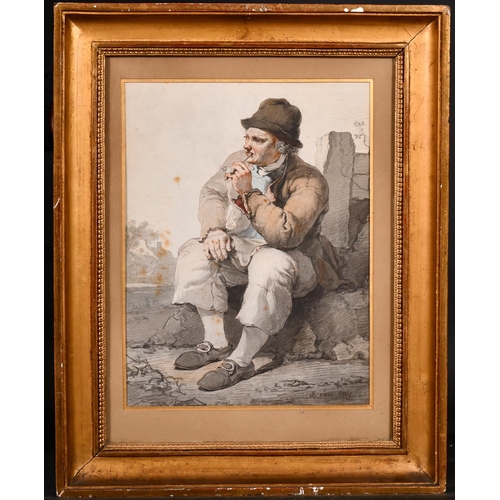 70 - Jacob van Strij (1756-1815) Dutch. Study of a Seated Man smoking a Pipe, Watercolour and Wash, Signe... 