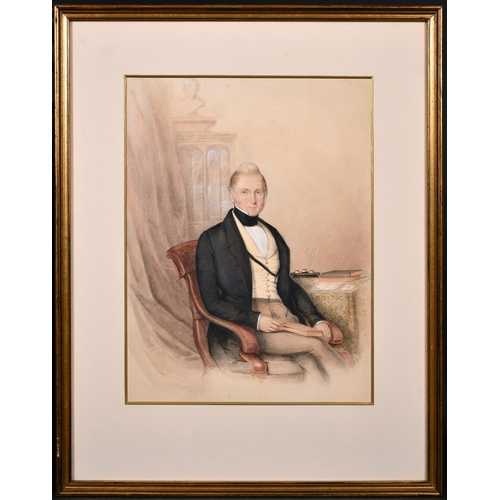 76 - Circle of George Richmond (1809-1896) British. A Gentleman Seated in an Interior, Watercolour, 16.5”... 