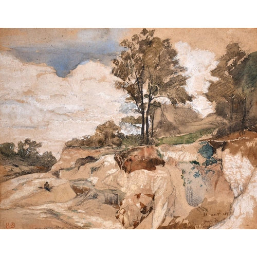 81 - Eugene Delacroix (1798-1863) French. A Sketch of a Rocky Landscape with a Figure, Watercolour, Indis... 