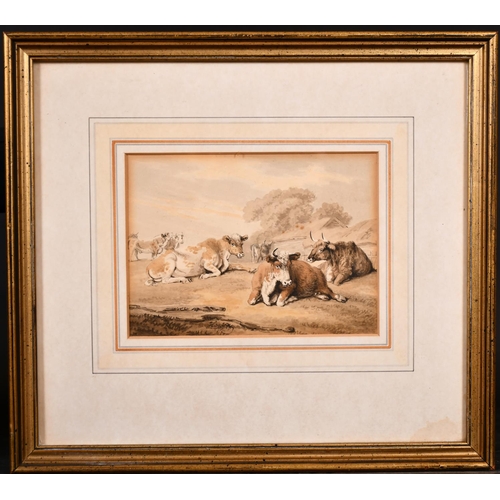 83 - Samuel Howitt (c.1765-1822) British. Cattle Resting in a Field, Watercolour, Signed, and Inscribed o... 