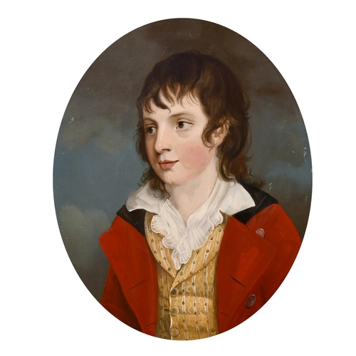 89 - 18th Century English School. A Portrait of Master Reade of Wrangle Hall, Oil on Panel, Oval, 13.75” ... 