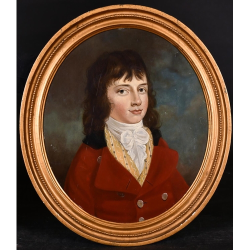 89 - 18th Century English School. A Portrait of Master Reade of Wrangle Hall, Oil on Panel, Oval, 13.75” ... 