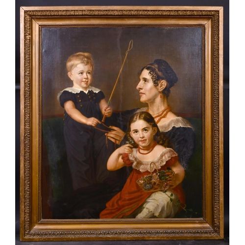 93 - Late 18th Century Continental School. A Mother with her Two Children in an Interior, Oil on Canvas, ... 