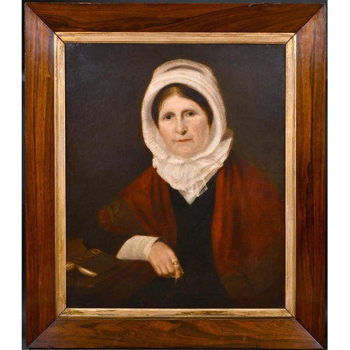 94 - 19th Century English School. Bust Portrait of a Lady, Oil on Canvas, in a Dark Wood Frame, 30” x 25”... 