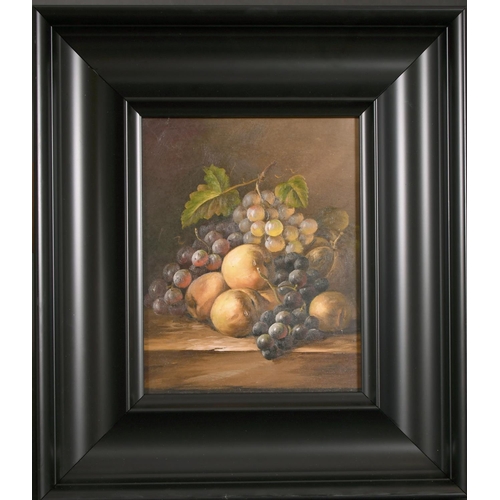 106 - Manner of Oliver Clare (1852-1927) British. Still Life of Fruit on a Ledge, Oil on Panel, 10” x 8” (... 