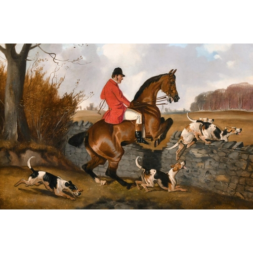 110 - John Alfred Wheeler (1821-1903) British. ‘Taking a Fence’, Oil on Canvas, Signed, 12” x 18” (30.5 x ... 