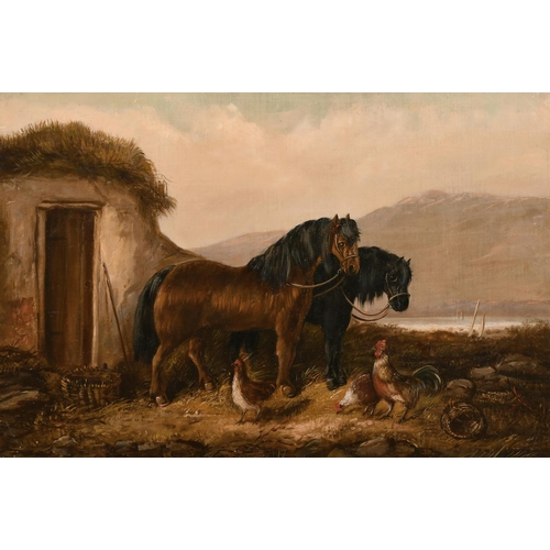 116 - Circle of Colin Graeme Roe (1858-1910) British. Horses and Chickens by a Barn, Oil on Canvas, 16” x ... 