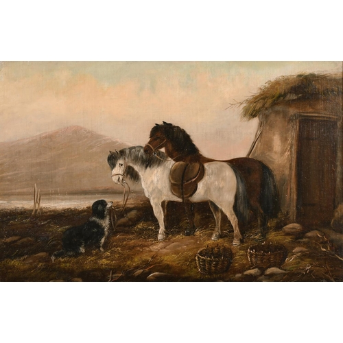 116 - Circle of Colin Graeme Roe (1858-1910) British. Horses and Chickens by a Barn, Oil on Canvas, 16” x ... 