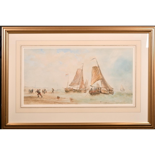 121 - Alfred Herbert (c.1820-1861) British. Coastal Scene with Dutch Barges, Watercolour, Signed with Init... 