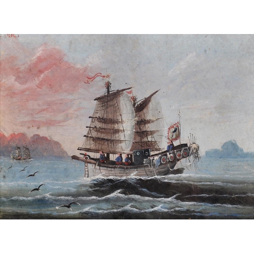 136 - 19th Century Chinese School. A Sailing Junk, Oil on Card, Indistinctly Inscribed (top left), 6.5” x ... 