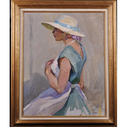 142 - Alexei Ivonovitch Timofeev (1925-2003) Russian. Young Woman in a White Hat, Oil on Board, Signed in ... 