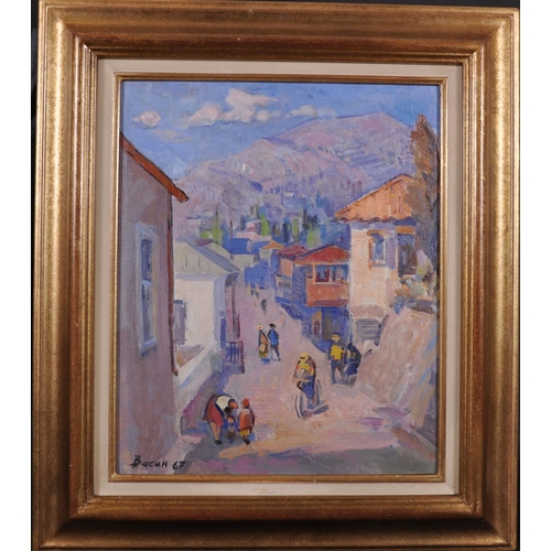 160 - Viktor Fedorovitch Vassine (1919-1997) Russian. “Old Gurzuf”, a Street Scene, Oil on Canvas, Signed ... 