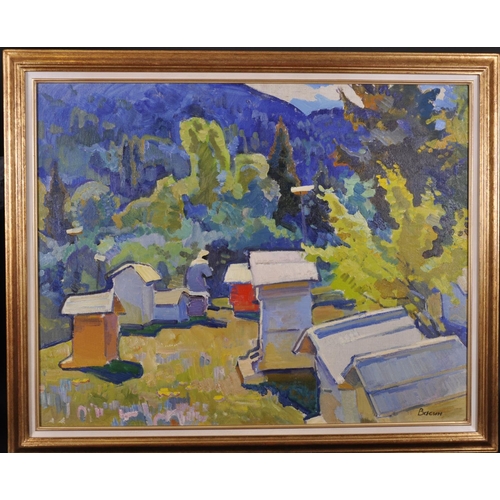 161 - Viktor Fedorovitch Vassine (1919-1997) Russian. “Bee Hives”, Oil on Canvas, Signed in Cyrillic, and ... 