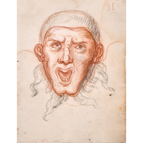 17 - 18th Century French School. Head of a Man, Red Chalk and Pencil, Numbered ‘32’, 5.5” x 4” (14 x 10.2... 