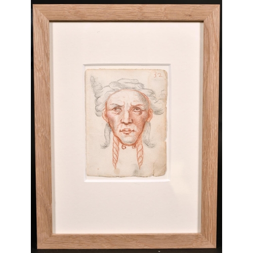 17 - 18th Century French School. Head of a Man, Red Chalk and Pencil, Numbered ‘32’, 5.5” x 4” (14 x 10.2... 