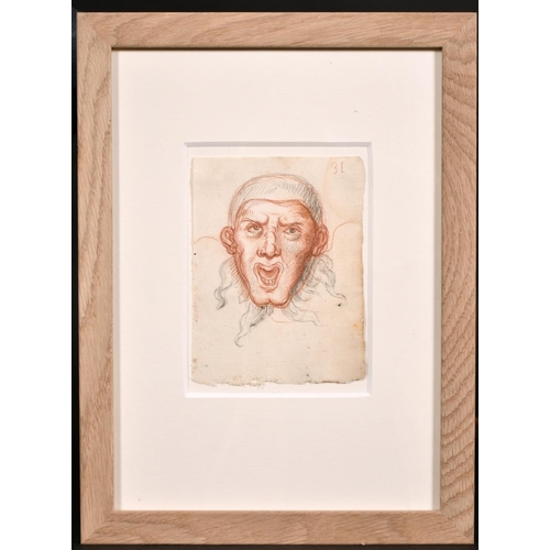 17 - 18th Century French School. Head of a Man, Red Chalk and Pencil, Numbered ‘32’, 5.5” x 4” (14 x 10.2... 